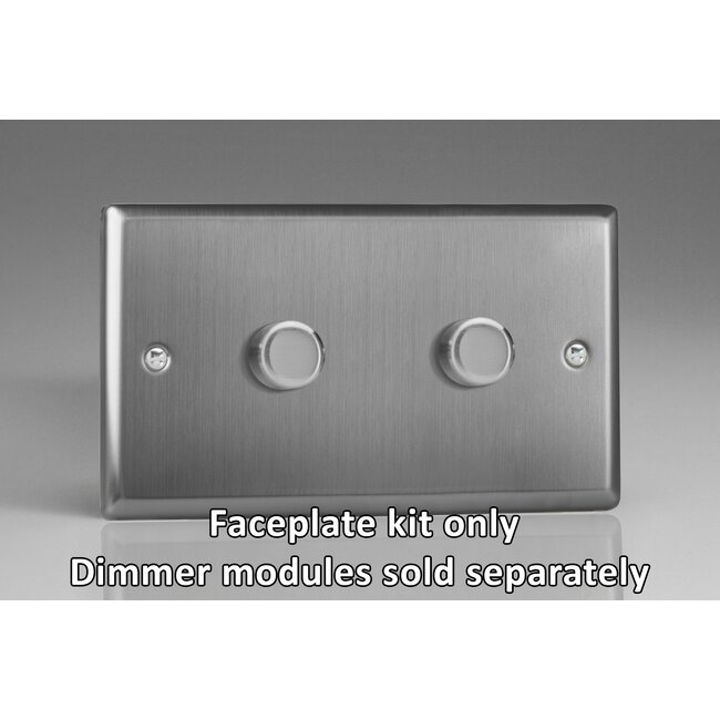 Varilight Classic 2-Gang Matrix Kit For Rotary Dimmers (Twin Plate)  Matrix Brushed Steel Steel Knob