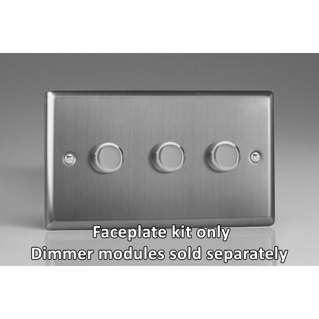Varilight Classic 3-Gang Matrix Kit For Rotary Dimmers (Twin Plate)  Matrix Brushed Steel Steel Knob