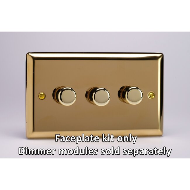 Varilight Classic 3-Gang Matrix Kit For Rotary Dimmers (Twin Plate)  Matrix Victorian Brass Brass Knobs