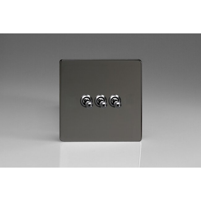 Varilight Screwless 3-Gang 10A 1- or 2-Way Toggle Switch Decorative Iridium Iridium Toggles