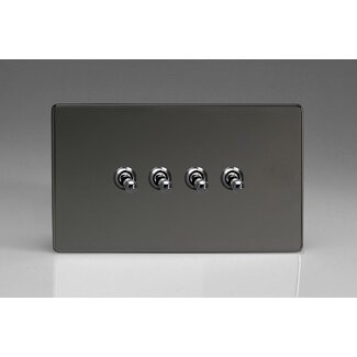 Varilight Screwless 4-Gang 10A 1- or 2-Way Toggle Switch (Twin Plate) Decorative Iridium Iridium Toggles