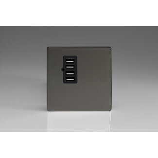 Varilight Screwless 4 Gang 5V DC 4800mA USB Charging Port (Single Plate) Black Iridium Black Insert
