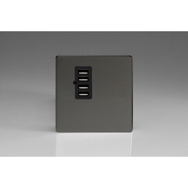 Varilight Screwless 4 Gang 5V DC 4800mA USB Charging Port (Single Plate) Black Iridium Black Insert