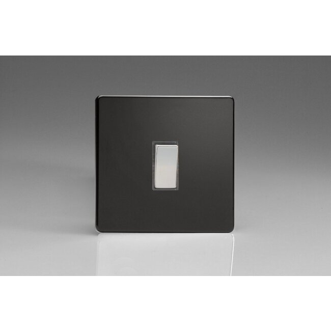 Varilight Screwless 1-Gang 20A Double Pole Rocker Switch Decorative Premium Black Chrome Rocker