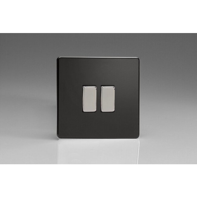 Varilight Screwless 2-Gang 10A 1- or 2-Way Rocker Switch Decorative Premium Black Chrome Rockers