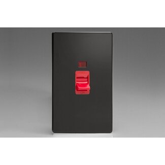 Varilight Screwless 45A Cooker Switch + Neon (Vertical Twin Plate, Red Rocker) Red Premium Black Red Insert
