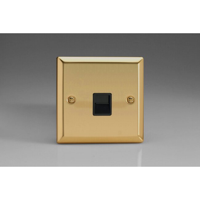 Varilight Classic 1-Gang Telephone Master Socket Black Victorian Brass Black Insert