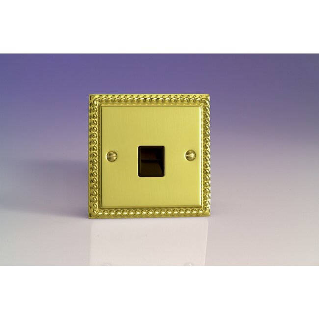 Varilight Classic 1-Gang Telephone Secondary (Extension) Socket Black Georgian Brass Black Insert