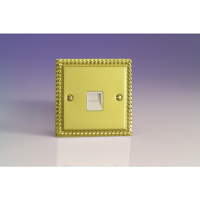 Varilight Classic 1-Gang Telephone Secondary (Extension) Socket White Georgian Brass White Insert