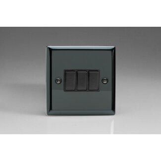 Varilight Classic 3-Gang 10A 1- or 2-Way Rocker Switch Black Iridium Black Rockers