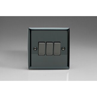Varilight Classic 3-Gang 10A 1- or 2-Way Rocker Switch with Metal Rockers Decorative Iridium Iridium Rockers