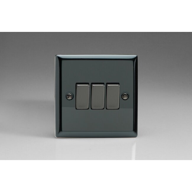Varilight Classic 3-Gang 10A 1- or 2-Way Rocker Switch with Metal Rockers Decorative Iridium Iridium Rockers