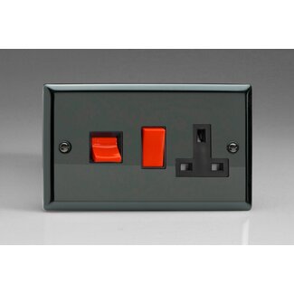 Varilight Classic 45A Cooker Panel with 13A Double Pole Switched Socket Outlet (Red Rocker) Black Iridium Black/Red Inserts