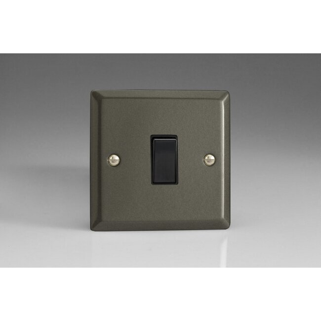 Varilight Classic 1-Gang 20A Double Pole Rocker Switch Black Graphite 21 Black Rocker