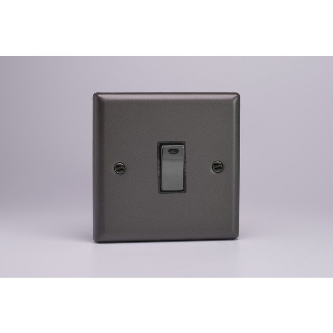 Varilight Classic 1-Gang 20A Double Pole Rocker Switch + Neon Indicator Light with Metal Rockers Iridium Graphite 21 Iridium