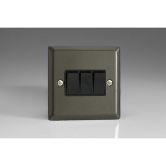 Varilight Classic 3-Gang 10A 1- or 2-Way Rocker Switch Black Graphite 21 Black Rockers
