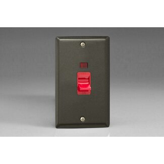 Varilight Classic 45A Cooker Switch + Neon (Vertical Twin Plate, Red Rocker) Red Graphite 21 Red Insert