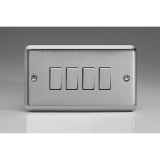 Varilight Classic 4-Gang 10A 1- or 2-Way Rocker Switch (Twin Plate) with Metal Rockers Decorative Matt Chrome Steel Rockers