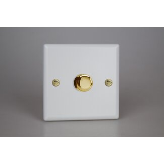 Varilight Vogue 1-Gang 2-Way Push-On/Off Rotary LED Dimmer 1 x 0-120W (1-10 LEDs) V-Pro Matt White Polished Brass