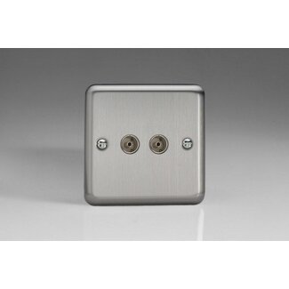 Varilight Classic 2-Gang TV Socket, Co-Axial   Matt Chrome Plain Insert