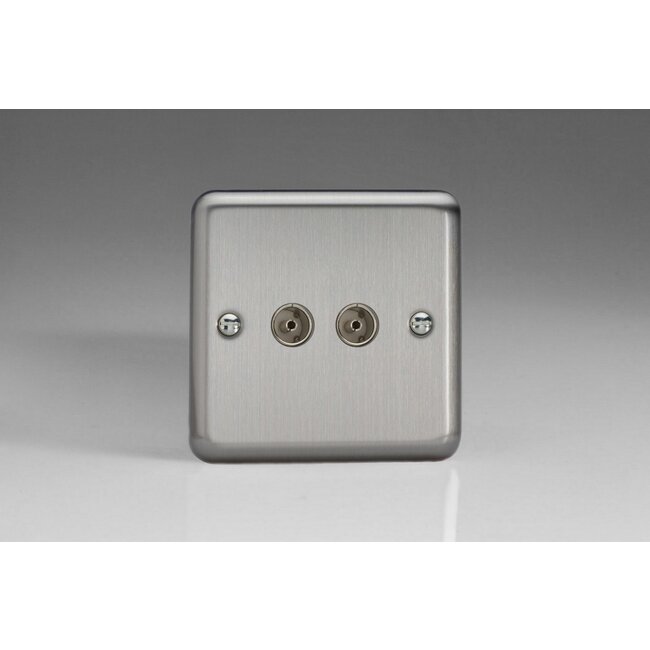 Varilight Classic 2-Gang TV Socket, Co-Axial   Matt Chrome Plain Insert