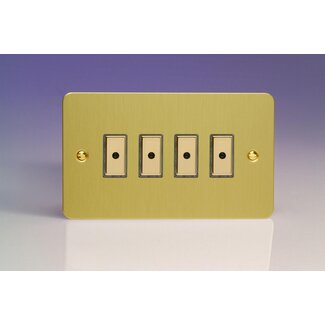 Varilight Ultraflat 4-Gang 1-Way V-Pro Multi-Point Remote/Tactile Touch Control Master LED Dimmer 4 x 0-100W (1-10 LEDs) (Twin Plate) V-Pro Multi-Point Remote (formerly Eclique2) Brushed Brass Brass Buttons