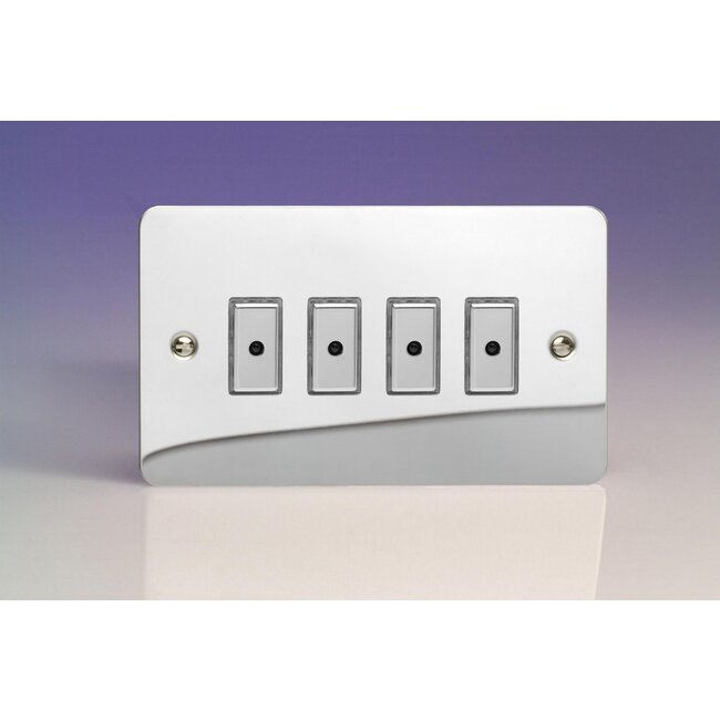 Varilight Ultraflat 4-Gang 1-Way V-Pro Multi-Point Remote/Tactile Touch Control Master LED Dimmer 4 x 0-100W (1-10 LEDs) (Twin Plate) V-Pro Multi-Point Remote (formerly Eclique2) Polished Chrome Chrome Buttons
