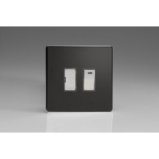 Varilight Screwless 13A Switched Fused Spur + Neon with Metal Inserts Decorative Premium Black Chrome Inserts