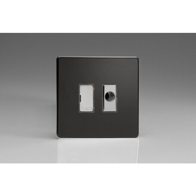 Varilight Screwless 13A Unswitched Fused Spur + Flex Outlet with Metal Inserts Decorative Premium Black Chrome Inserts