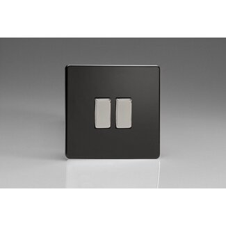 Varilight Screwless 2-Gang (10A Intermediate Switch + 10A 1- or 2-Way Rocker Switch) Decorative Premium Black Chrome Rockers