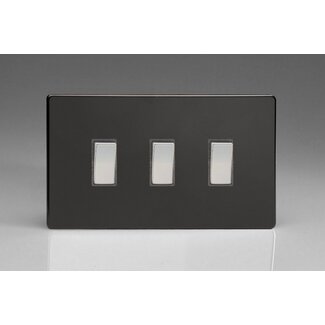 Varilight Screwless 3-Gang 10A 1- or 2-Way Rocker Switch (Twin Plate) Decorative Premium Black Chrome Rockers
