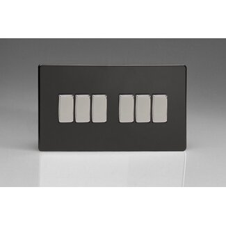 Varilight Screwless 6-Gang 10A 1- or 2-Way Rocker Switch (Twin Plate) Decorative Premium Black Chrome Rockers