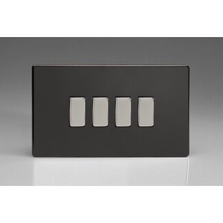 Varilight Screwless 4-Gang 10A 1- or 2-Way Rocker Switch (Twin Plate) Decorative Premium Black Chrome Rockers