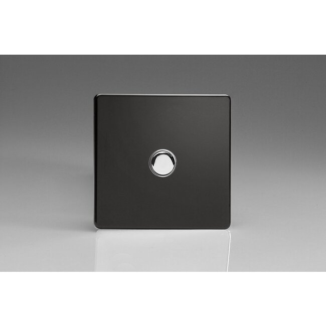 Varilight Screwless 1-Gang 6A 1- or 2-Way Push-On/Off Impulse Switch Decorative Premium Black Chrome Button