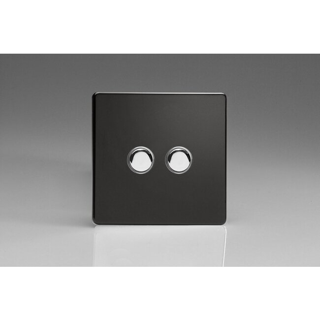 Varilight Screwless 2-Gang 6A 1- or 2-Way Push-On/Off Impulse Switch Decorative Premium Black Chrome Buttons