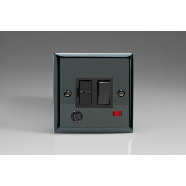 Varilight Classic 13A Switched Fused Spur + Neon + Flex Outlet  Black Iridium Black Inserts
