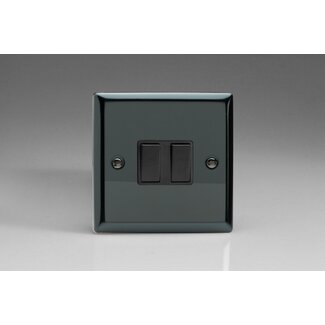 Varilight Classic 2-Gang (10A Intermediate Switch + 10A 1- or 2-Way Rocker Switch) Black Iridium Black Rockers