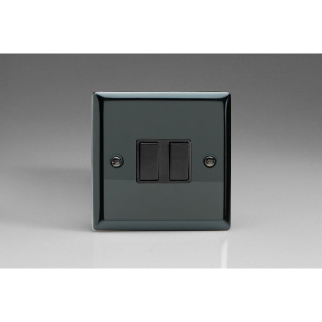 Varilight Classic 2-Gang (10A Intermediate Switch + 10A 1- or 2-Way Rocker Switch) Black Iridium Black Rockers