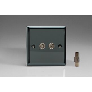 Varilight Classic 2-Gang TV Socket, Co-axial + F-Type Satellite  Iridium Plain Insert