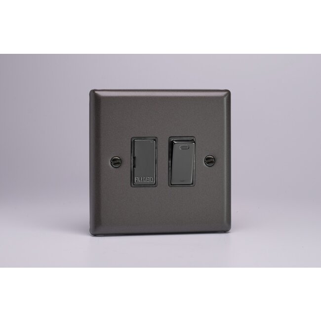 Varilight Classic 13A Switched Fused Spur + Neon with Metal Inserts Iridium Graphite 21 Iridium