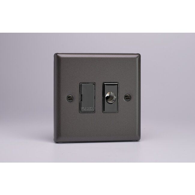 Varilight Classic 13A Unswitched Fused Spur + Flex Outlet with Metal Inserts Iridium Graphite 21 Iridium