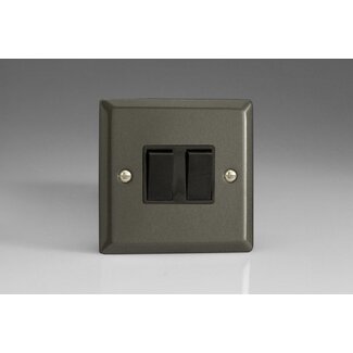Varilight Classic 2-Gang (10A Intermediate Switch + 10A 1- or 2-Way Rocker Switch) Black Graphite 21 Black Rockers