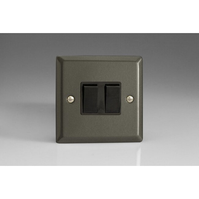 Varilight Classic 2-Gang (10A Intermediate Switch + 10A 1- or 2-Way Rocker Switch) Black Graphite 21 Black Rockers