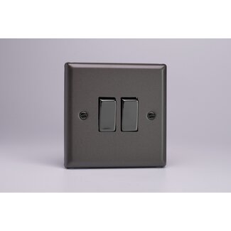 Varilight Classic 2-Gang (10A Intermediate Switch + 10A 1- or 2-Way Rocker Switch) with Metal Rockers Iridium Graphite 21 Iridium