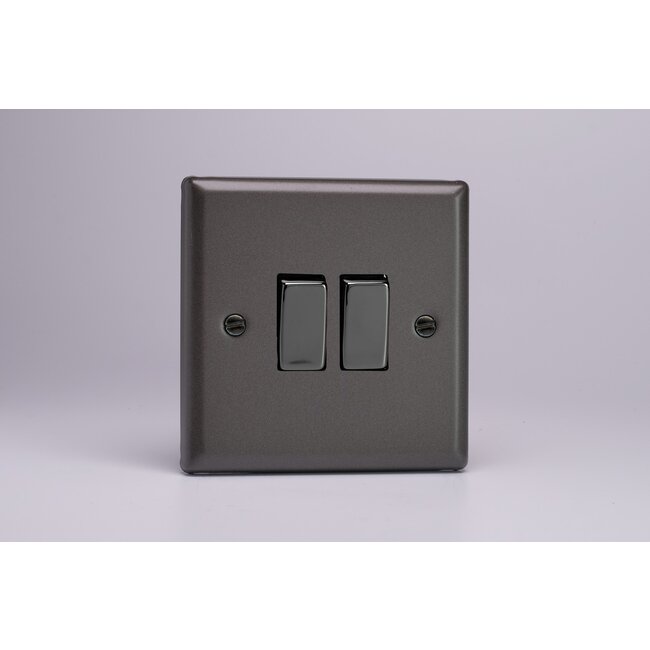 Varilight Classic 2-Gang (10A Intermediate Switch + 10A 1- or 2-Way Rocker Switch) with Metal Rockers Iridium Graphite 21 Iridium