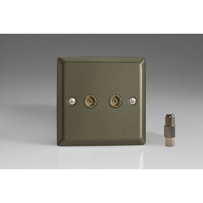Varilight Classic 2-Gang TV Socket, Co-axial + F-Type Satellite  Graphite 21 Plain Insert