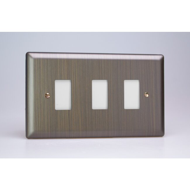 Varilight Urban 3-Gang PowerGrid Plate including Yoke (Twin Plate)  Antique Brass