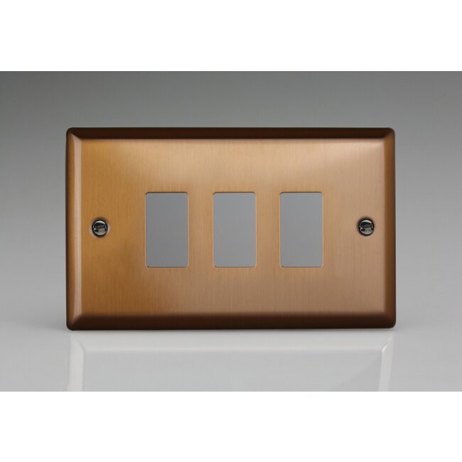 Varilight Urban 3-Gang PowerGrid Plate including Yoke (Twin Plate)  Brushed Bronze