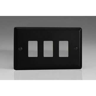 Varilight Urban/Vogue 3-Gang PowerGrid Plate including Yoke (Twin Plate)  Matt Black