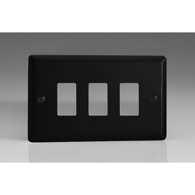 Varilight Urban/Vogue 3-Gang PowerGrid Plate including Yoke (Twin Plate)  Matt Black
